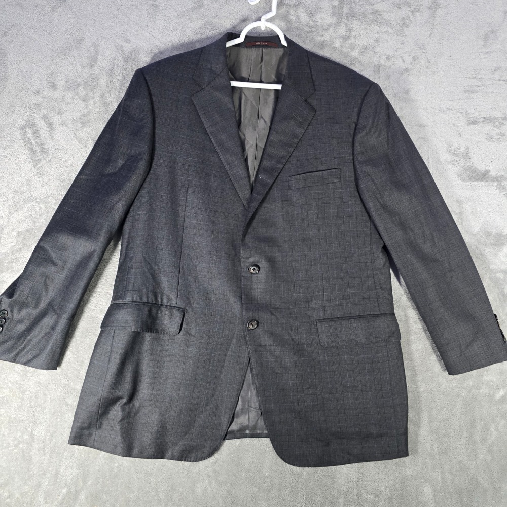 Hickey Freeman Blazer Sport Coat Worsted Wool Gray Plaid Two‎ Button 44 REG